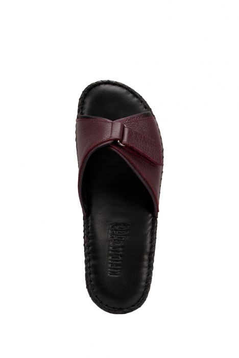 YIP100 Kifidis Handmade Kadın Deri Terlik 35-41 Bordo Simli-Bordo Flooter