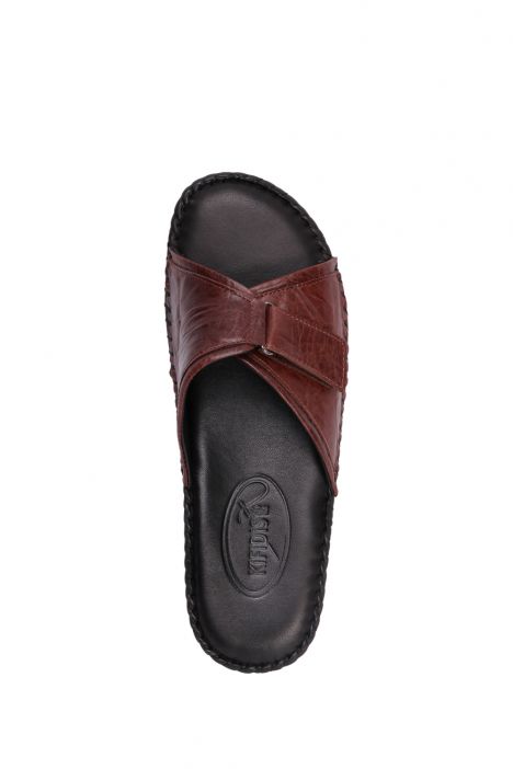 YIP100 Kifidis Handmade Kadın Deri Terlik 35-41 Kırışık Kahve