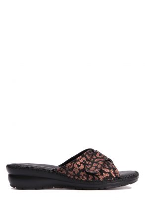 YIP100 Kifidis Handmade Kadın Deri Terlik 35-41 Kahve Leopar