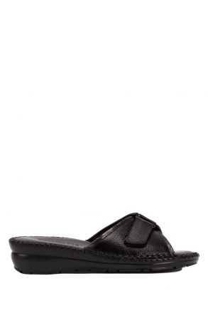 YIP100 Kifidis Handmade Kadın Deri Terlik 35-41 Siyah Eskitme-Siyah Flooter