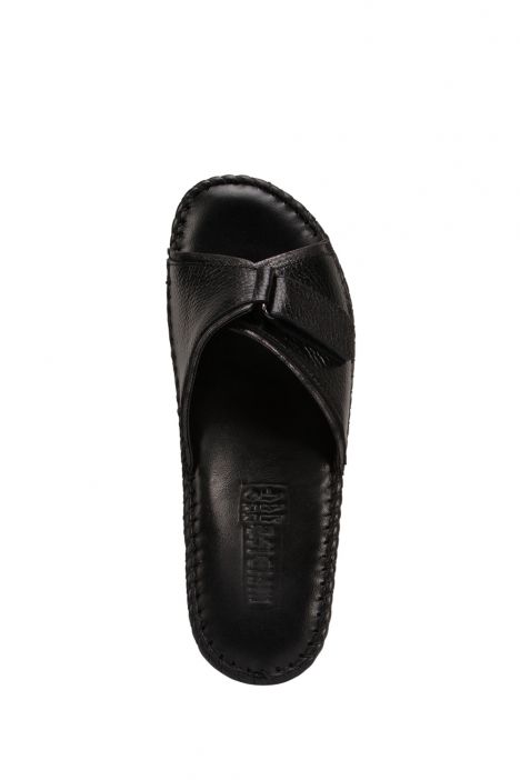 YIP100 Kifidis Handmade Kadın Deri Terlik 35-41 Siyah Eskitme-Siyah Flooter