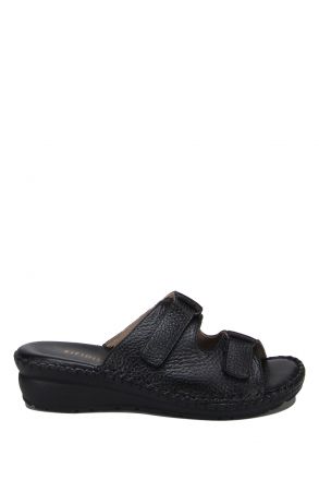 YIP101 Kifidis Handmade Kadın Deri Terlik 35-41 Siyah / Black