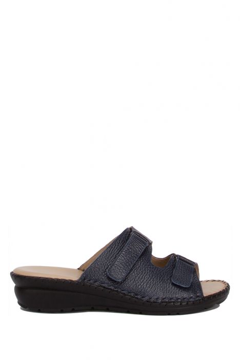 YIP101 Kifidis Handmade Kadın Deri Terlik 35-41 Lacivert / Navy