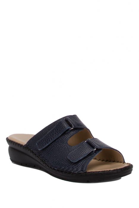 YIP101 Kifidis Handmade Kadın Deri Terlik 35-41 Lacivert / Navy