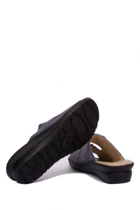 YIP101 Kifidis Handmade Kadın Deri Terlik 35-41 Lacivert / Navy