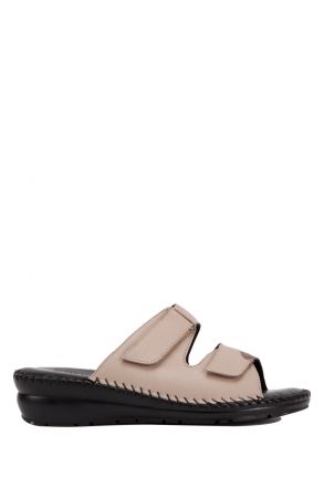 YIP101V2 Kifidis Handmade Kadın Deri Terlik 35-41 Vizon-Vizon Süet