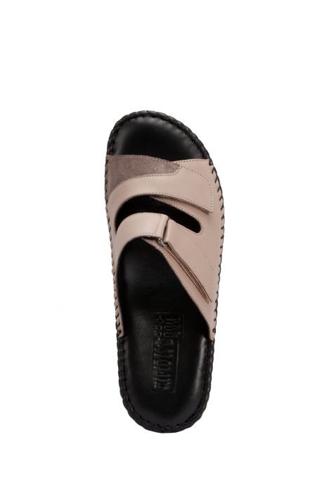 YIP101V2 Kifidis Handmade Kadın Deri Terlik 35-41 Vizon-Vizon Süet