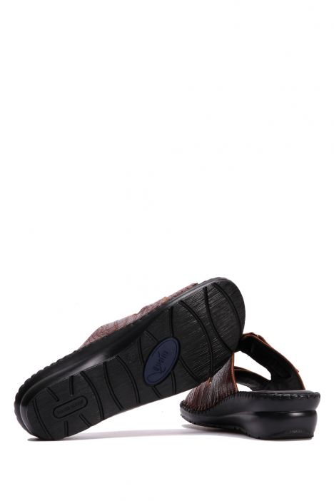 YIP101V2 Kifidis Handmade Kadın Deri Terlik 35-41 Taba Croco Caretta