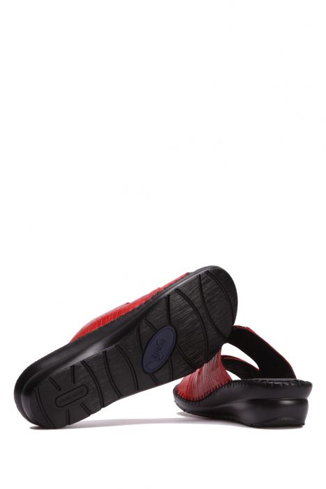 YIP101V2 Kifidis Handmade Kadın Deri Terlik 35-41 Kırmızı Croco Caretta