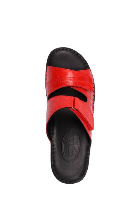 YIP101V2 Kifidis Handmade Kadın Deri Terlik 35-41 Kırmızı Croco Caretta