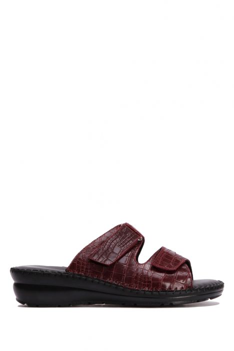 YIP101V2 Kifidis Handmade Kadın Deri Terlik 35-41 Bordo Croco Caretta