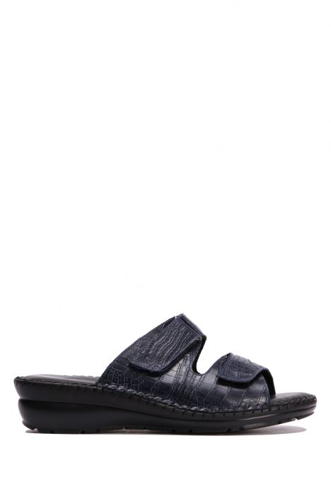 YIP101V2 Kifidis Handmade Kadın Deri Terlik 35-41 Lacivert Croco Caretta