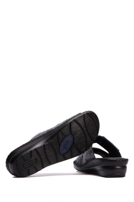 YIP101V2 Kifidis Handmade Kadın Deri Terlik 35-41 Lacivert Croco Caretta