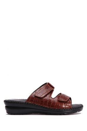 YIP101V2 Kifidis Handmade Kadın Deri Terlik 35-41 Taba Croco Caretta