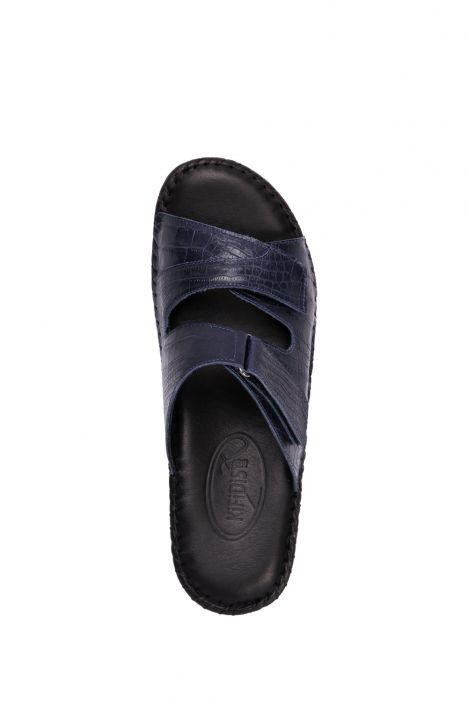 YIP101V2 Kifidis Handmade Kadın Deri Terlik 35-41 Lacivert Croco Caretta