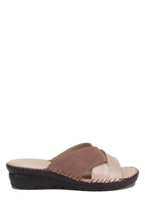 YIP104 Kifidis Handmade Kadın Deri Terlik 35-41 Kahve-Multi