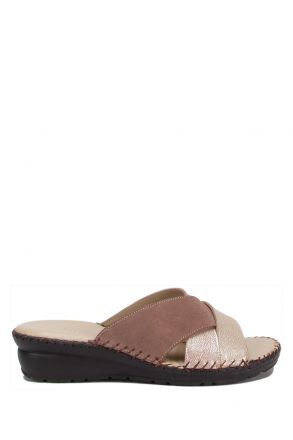 YIP104 Kifidis Handmade Kadın Deri Terlik 35-41 Kahve-Multi