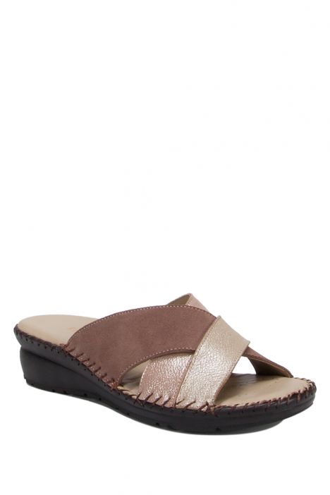 YIP104 Kifidis Handmade Kadın Deri Terlik 35-41 Kahve-Multi