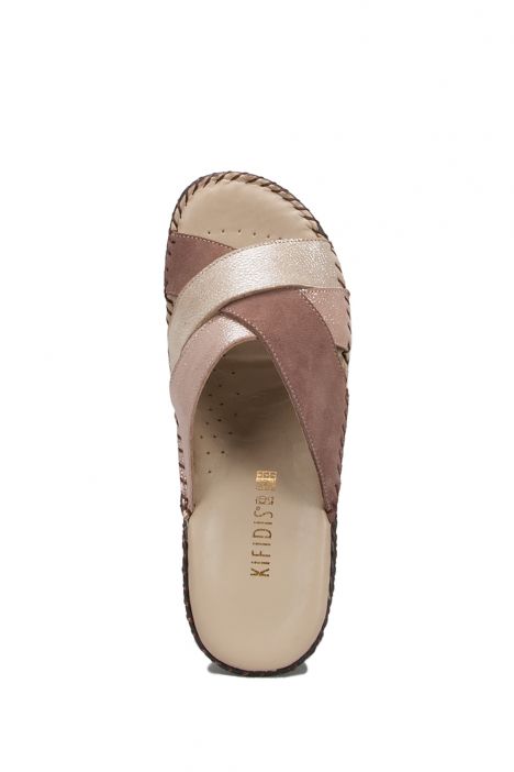 YIP104 Kifidis Handmade Kadın Deri Terlik 35-41 Kahve-Multi