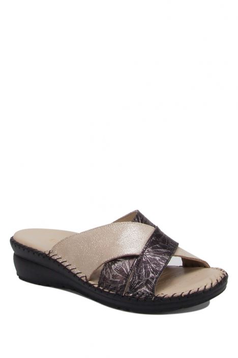 YIP104 Kifidis Handmade Kadın Deri Terlik 35-41 Siyah - Multi