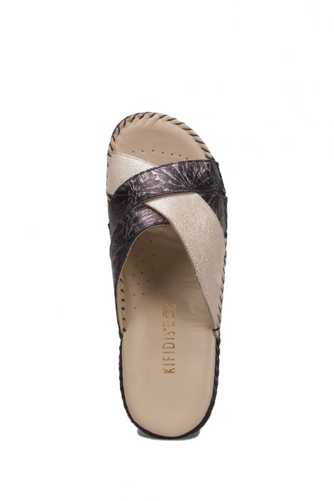 YIP104 Kifidis Handmade Kadın Deri Terlik 35-41 Siyah - Multi