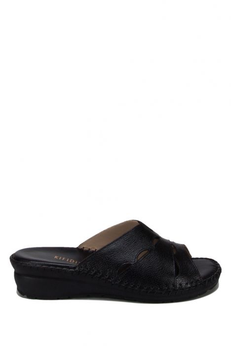 YIP105 Kifidis Handmade Kadın Deri Terlik 35-41 Siyah / Black