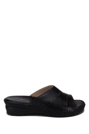 YIP105 Kifidis Handmade Kadın Deri Terlik 35-41 Siyah / Black