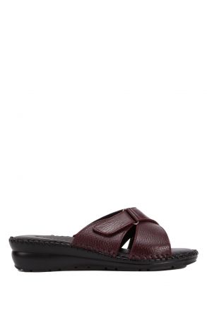 YIP108 Kifidis Handmade Kadın Deri Terlik 35-41 Bordo Flooter
