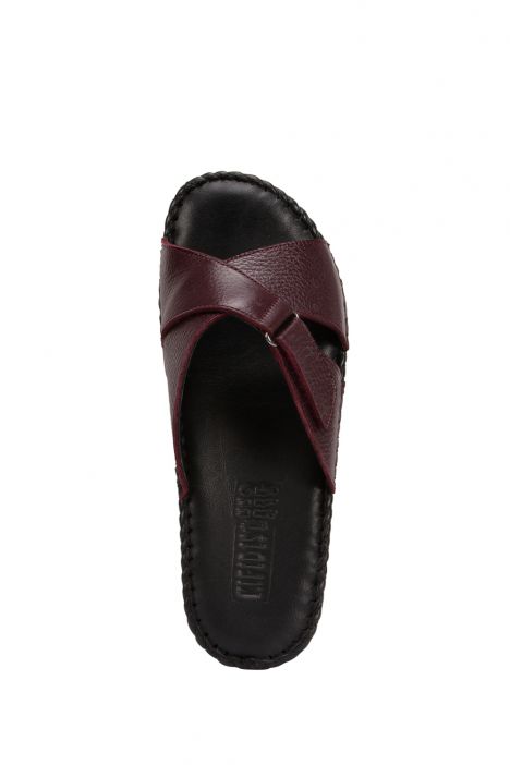 YIP108 Kifidis Handmade Kadın Deri Terlik 35-41 Bordo Flooter
