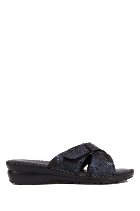 YIP108 Kifidis Handmade Kadın Deri Terlik 35-41 Lacivert-Msc Yılan