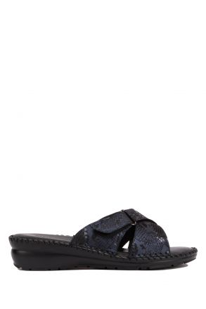 YIP108 Kifidis Handmade Kadın Deri Terlik 35-41 Lacivert-Msc Yılan