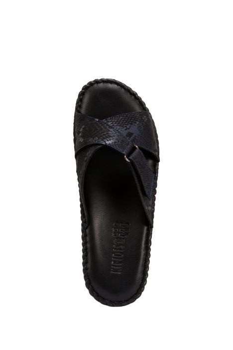 YIP108 Kifidis Handmade Kadın Deri Terlik 35-41 Lacivert-Msc Yılan
