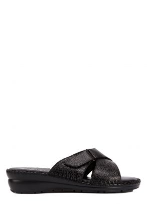 YIP108 Kifidis Handmade Kadın Deri Terlik 35-41 Siyah Flooter