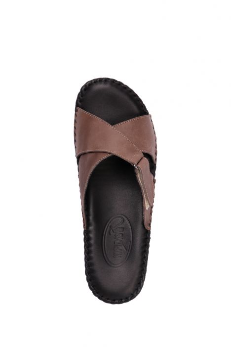 YIP108 Kifidis Handmade Kadın Deri Terlik 35-41 Vizon Düz Deri