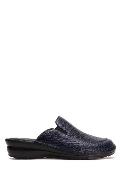 YIP29107 Kifidis Handmade Kadın Deri Terlik 35-41 Croco Lacivert