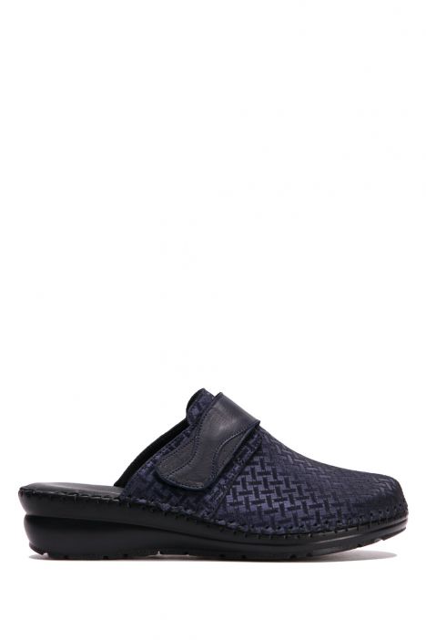 YIP29117 Kifidis Handmade Kadın Deri Terlik 35-41 Lacivert-Şanjanlı Lacivert