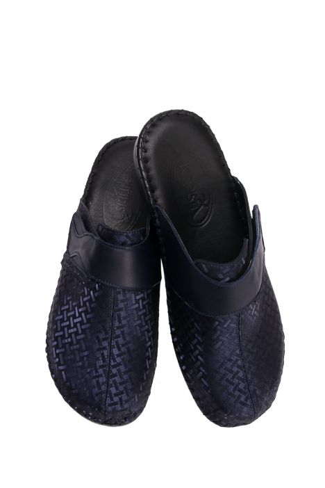 YIP29117 Kifidis Handmade Kadın Deri Terlik 35-41 Lacivert-Şanjanlı Lacivert