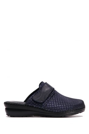 YIP29117 Kifidis Handmade Kadın Deri Terlik 35-41 Lacivert-Şanjanlı Lacivert