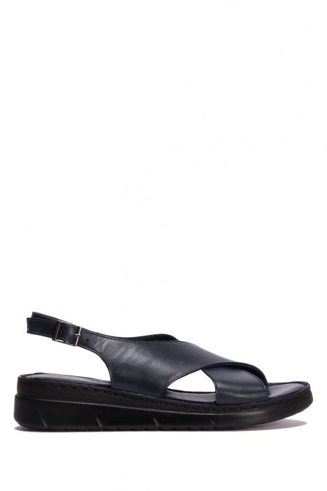 YIP603 Kifidis Handmade Kadın Deri Sandalet 35-41 - BT Lacivert/Navy