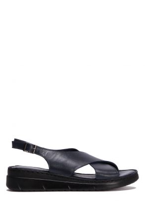 YIP603 Kifidis Handmade Kadın Deri Sandalet 35-41 - BT Lacivert/Navy