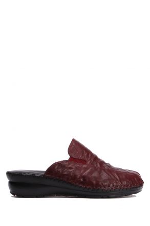 YIP6436  Kifidis Handmade Kadın Deri Terlik 35-41 Kırışık Bordo