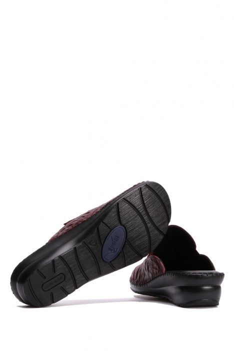 YIP6436  Kifidis Handmade Kadın Deri Terlik 35-41 Kırışık Bordo