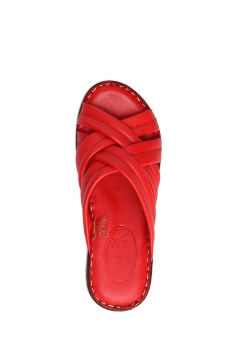 YIP759 Kifidis Handmade Kadın Deri Terlik 35-41 - BT Nar Çiçeği/Red