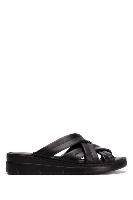 YIP759 Kifidis Handmade Kadın Deri Terlik 35-41 - BT Siyah/Black