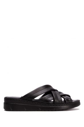 YIP759 Kifidis Handmade Kadın Deri Terlik 35-41 - BT Siyah/Black