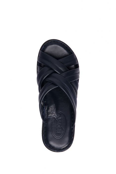 YIP759 Kifidis Handmade Kadın Deri Terlik 35-41 - BT Lacivert/Navy