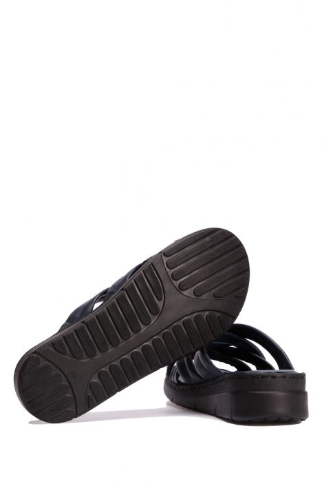 YIP759 Kifidis Handmade Kadın Deri Terlik 35-41 - BT Lacivert/Navy