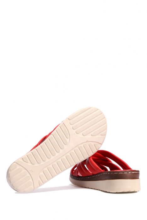 YIP759 Kifidis Handmade Kadın Deri Terlik 35-41 - BT Nar Çiçeği/Red