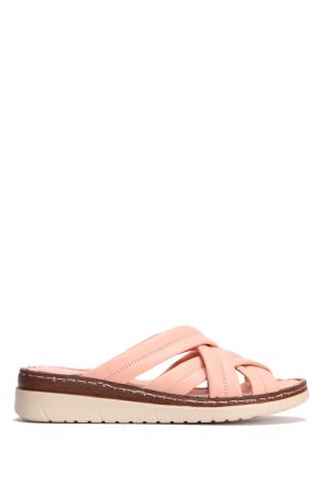 YIP759 Kifidis Handmade Kadın Deri Terlik 35-41 - BT Pudra/Powder