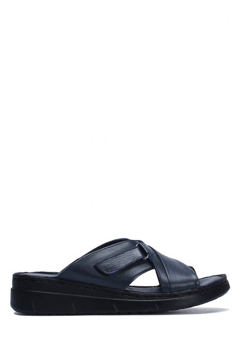 YIP780 Kifidis Handmade Kadın Deri Terlik 35-41 - BT Lacivert/Navy